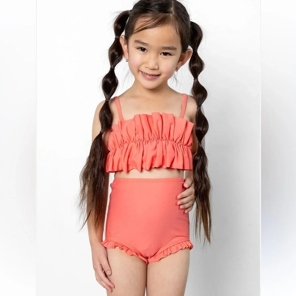 Girls Kortni Jeane Swim Bottoms Pink Watermelon Ruffle Trim size 10/11